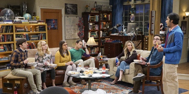 Pictured: Howard Wolowitz (Simon Helberg), Bernadette (Melissa Rauch), Amy Farrah Fowler (Mayim Bialik), Sheldon Cooper (Jim Parsons), Penny (Kaley Cuoco), Leonard Hofstadter (Johnny Galecki) and Rajesh Koothrappali (Kunal Nayyar). When Bert (Brian Posehn), a Caltech geologist, wins the MacArthur Genius fellowship, Sheldon is overcome with jealousy. Also, Wolowitz finds an old remote control Stephen Hawking action figure he invented, on THE BIG BANG THEORY, Thursday, Nov. 17 (8:00-8:31 PM, ET/PT