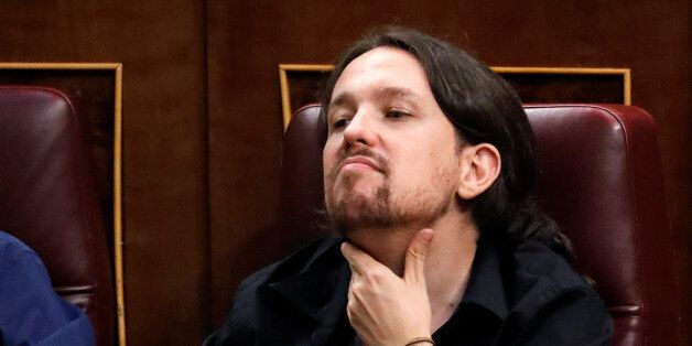 Podemos (We Can) party leader Pablo Iglesias reacts during an investiture debate at parliament in Madrid, Spain, August 30, 2016. REUTERS/Juan Medina
