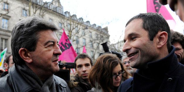 Jean-Luc Melenchon (L), leader of