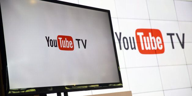 YouTube Inc. signage is displayed on a monitor after the company's new television subscription service was unveiled at the YouTube Space LA venue in Los Angeles, California, U.S., on Tuesday, Feb. 28, 2017. For $35 a month, starting sometime this spring, subscribers to YouTube TV will be able to watch the top four broadcast networks and some affiliated cable channels. Photographer: Patrick T. Fallon/Bloomberg via Getty Images