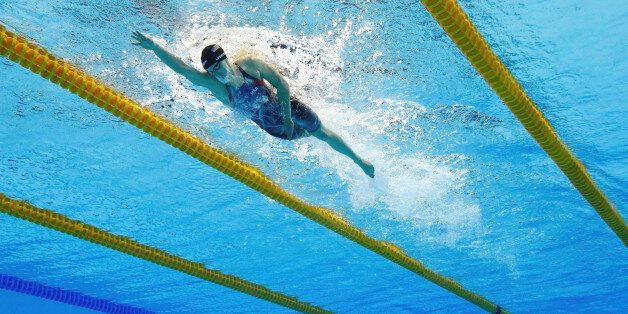 2016 Rio Olympics - Swimming - Final - Women's 800m Freestyle Final - Olympic Aquatics Stadium - Rio de Janeiro, Brazil - 12/08/2016. Katie Ledecky (USA) of USA competes on her way to winning the gold and setting a new world record. Stefan Wermuth: