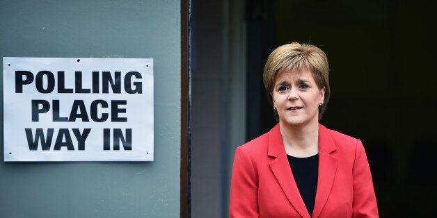 GLASGOW, SCOTLAND - MAY 05: SNP Leader Nicola Sturgeon casts her vote in the Scottish Parliamentary election at Broomhouse Community Hall on May 5, 2016 in Glasgow, Scotland. Today, dubbed 'Super Thursday', sees the British public vote in countrywide elections to choose members for the Scottish Parliament, the Welsh Assembly, the Northern Ireland Assembly, Local Councils, a new London Mayor and Police and Crime Commissioners. There are around 45 million registered voters in the UK and polling stations open from 7am until 10pm. (Photo by Jeff J Mitchell/Getty Images)