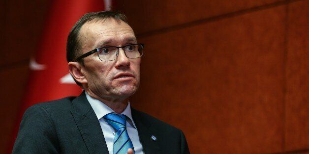 ANKARA, TURKEY - DECEMBER 9: Special Adviser to UN Secretary-General on Cyprus, Espen Barth Eide, speaks during an exclusive interview over negotiations to solve Cyprus issue, in Ankara, Turkey on December 9, 2015. (Photo by Ercin Top/Anadolu Agency/Getty Images)