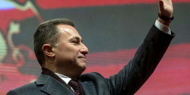 Macedonian president of the ruling party VMRO-DPMNE and former Prime Minister, Nikola Gruevski greets supporters during his election campaign rally in Skopje, on November 27, 2016 ahead of the Macedonian parliamentary elections of December 11, 2016. / AFP / Robert ATANASOVSKI (Photo credit should read ROBERT ATANASOVSKI/AFP/Getty Images)