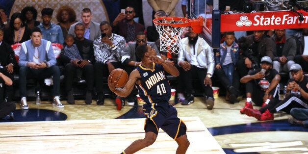 NEW ORLEANS, LA - FEBRUARY 18: Glenn Robinson III #40 of the Indiana Pacers dunks the ball during the Verizon Slam Dunk Contest during State Farm All-Star Saturday Night as part of the 2017 NBA All-Star Weekend on February 18, 2017 at the Smoothie King Center in New Orleans, Louisiana. NOTE TO USER: User expressly acknowledges and agrees that, by downloading and/or using this photograph, user is consenting to the terms and conditions of the Getty Images License Agreement. Mandatory Copyright Notice: Copyright 2017 NBAE (Photo by Bruce Yeung/NBAE via Getty Images)