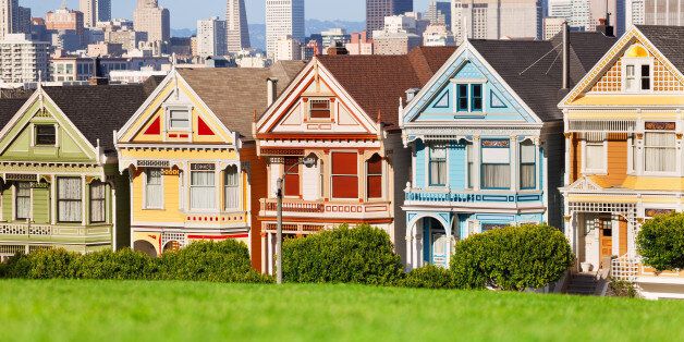 Painted ladies and San Francisco view on background