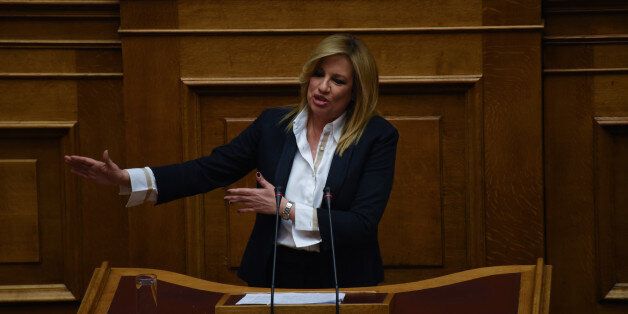 Fofi (Foteini) Genimata, chairwoman of PASOK during a debate about the problems of agriculture in the Hellenic Parliament while farmers prepare for protests, in Athens on January 18, 2017. (Photo by Wassilios Aswestopoulos/NurPhoto via Getty Images)