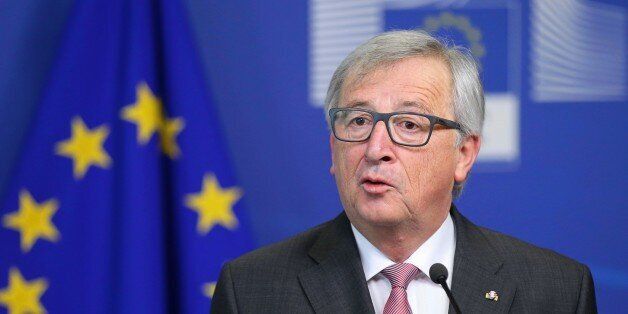 BRUSSELS, BELGIUM - FEBRUARY 13 : President of European Commission Jean-Claude Juncker speaks during a joint press conference with President of Austria Alexander Van der Bellen (not seen) and Austrian Prime Minister Christian Kern (not seen) after their meeting in Brussels, Belgium on February 13, 2017. (Photo by Dursun Aydemir/Anadolu Agency/Getty Images)