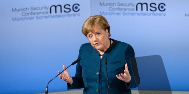 German Chancellor Angela Merkel delivers a speech on the 2nd day of the 53rd Munich Security Conference (MCS) in Munich, southern Germany, on February 18, 2017. / AFP / Thomas Kienzle (Photo credit should read THOMAS KIENZLE/AFP/Getty Images)