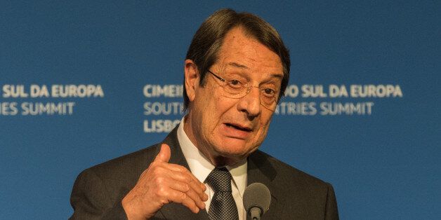 LISBON, PORTUGAL - JANUARY 28: The President of Cyprus Nicos Anastasiades delivers a statement to the press at the end of the Southern EU Countries Summit on January 28, 2017 in Lisbon, Portugal. The summit, hosted by the Portuguese Government, is being held to address EU challenges, from the refugee crisis to rising borrowing costs and low economic growth. It is attended by the President of France Francois Hollande, Greek Prime Minister Alexis Tsipras, Spanish Prime Minister Mariano Rajoy, Prim