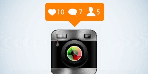 Retro camera and like counter notification icons. Eps10. Contains transparent and blending mode objects.
