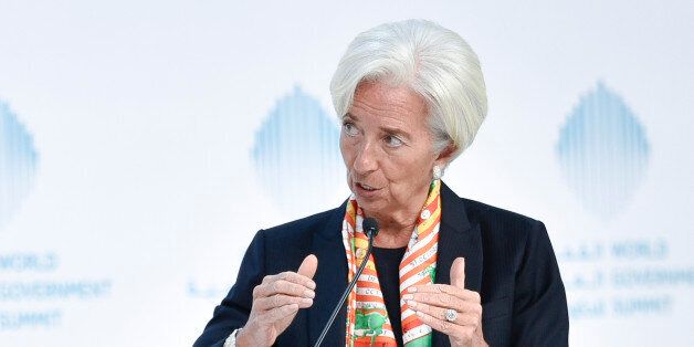 International Monetary Fund Managing Director Christine Lagarde speaks during an open discussion at the World Government Summit 2017, in Dubai's Madinat Jumeirah on February 12, 2017. / AFP / STRINGER (Photo credit should read STRINGER/AFP/Getty Images)