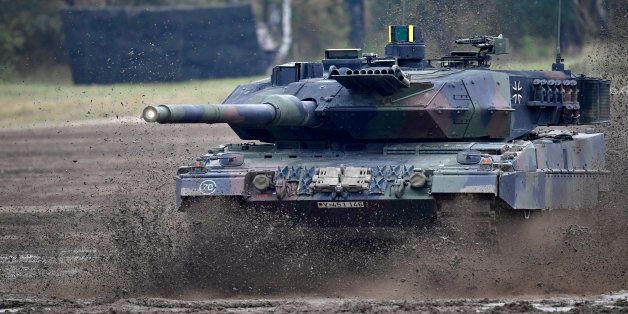 BERGEN, GERMANY - OCTOBER 14: The Leopard 2A7 main battle tank of the German Armed Forces participates in the 'Land Operations' military exercises during a media day at the Bundeswehr training grounds on October 14, 2016 near Bergen, Germany. The exercises are taking place from October 4-14. Nations across Europe having been strengthening their joint military capabilities and cooperation in recent years as a response to growing Russian military assertion that has included intervention in Ukraine and military flights into European airspace as well as the recent stationing of Iskander nuclear-capable missiles in Kaliningrad. (Photo by Alexander Koerner/Getty Images)