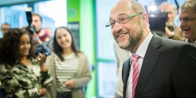 COLOGNE, GERMANY - FEBRUARY 16: Martin Schulz, the chancellor candidate of the German Social Democrats (SPD) visits a platform and co-working space for startups on February 16, 2017 in Cologne, Germany. Schulz is the former president of the European Parliament and has emerged as the main challenger to current German Chancellor Angela Merkel in national elections scheduled for September. (Photo by Florian Gaertner/Photothek via Getty Images)