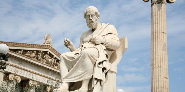 'Plato (c. 429aa347 BC), Greek philosopher. A disciple of Socrates and the teacher of Aristotle, he founded the Academy in Athens. This is his statue, located before the Academy of Athens, Greece.'