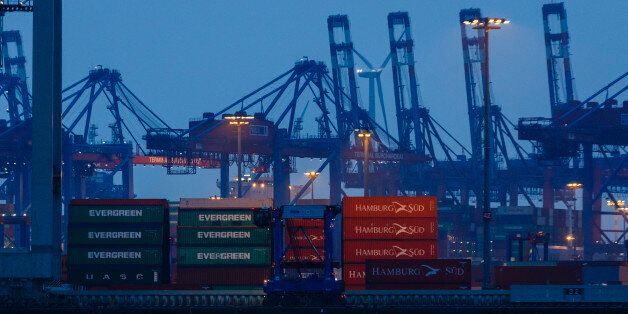 HAMBURG, GERMANY - FEBRUARY 16: Shipping containers stand in rows in one of the many port facilities on February 16, 2017 in Hamburg, Germany. According to recent statistics German exports climbed by 1.2 percent in 2016 to EUR 1.2 trillion, giving Germany a EUR 253 billion trade surplus. The new U.S. administration of President Donald Trump has criticized the surplus, claiming that Germany's economic success is buoyed by a weak Euro, and has threatened counter-measures including tariffs that many in Germany fear could lead to a trade war. (Photo by Morris MacMatzen/Getty Images)