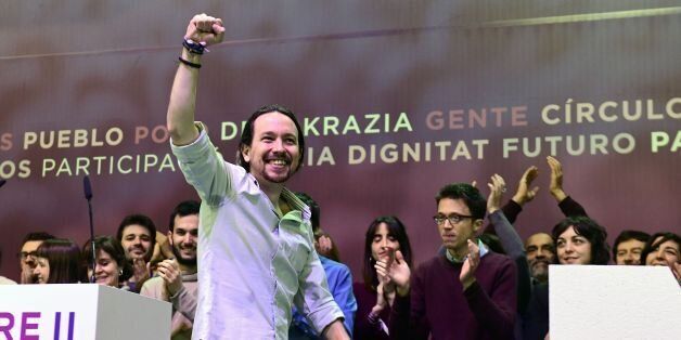 Leader of left-wing party Podemos, Pablo Iglesias takes part in a decisive two-day Party congress at Vistalegre palace in Madrid on February 11, 2017 that could unseat the charismatic leader and co-founder of one of Europe's leading far-left parties.After months of bitter strategy divisions that have morphed into wider infighting, Podemos chief Pablo Iglesias and his deputy and former close friend, Inigo Errejon, will battle it out at a congress centre that also serves as a bullfighting ring. / AFP / PIERRE-PHILIPPE MARCOU (Photo credit should read PIERRE-PHILIPPE MARCOU/AFP/Getty Images)