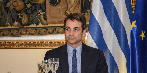 Leader of Opposition and Nea Dimokratia Kyriakos Mitsotakis during official dinner with the president of the Republic of Italy, Sergio Mattarella in Athens, on January 17 2017. (Photo by Wassilios Aswestopoulos/NurPhoto via Getty Images)