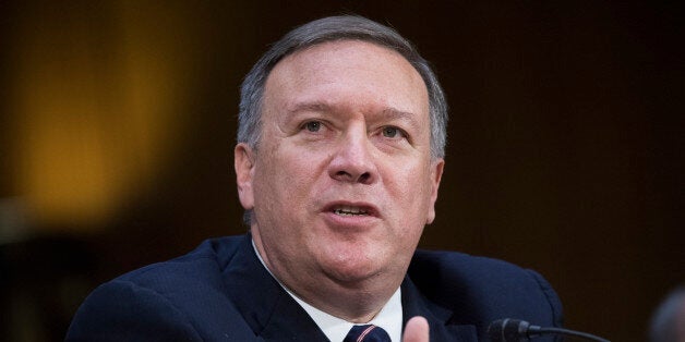 UNITED STATES - JANUARY 12: Rep. Mike Pompeo, R-Kan., nominee for director of the Central Intelligence Agency, testifies during his Senate Select Intelligence Committee confirmation hearing in Dirksen Building, January 12, 2017. The hearing was moved from Hart Building due to a power outage. (Photo By Tom Williams/CQ Roll Call)