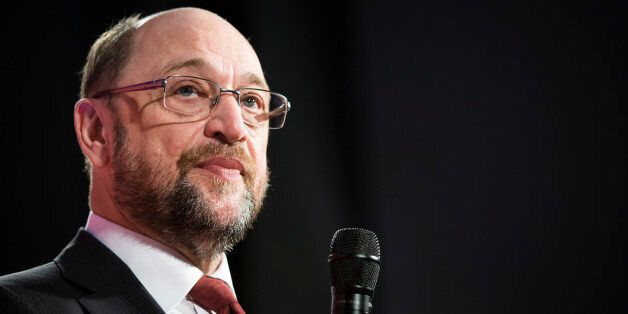 AHRENSBURG, GERMANY - FEBRUARY 08: The candidate for the german chancellorship of the Social Democratic Party of Germany (SPD), Martin Schulz, speaks to citizens and members of his party on February 08, 2017 in Ahrensburg, Germany. (Photo by Florian Gaertner/Photothek via Getty Images)