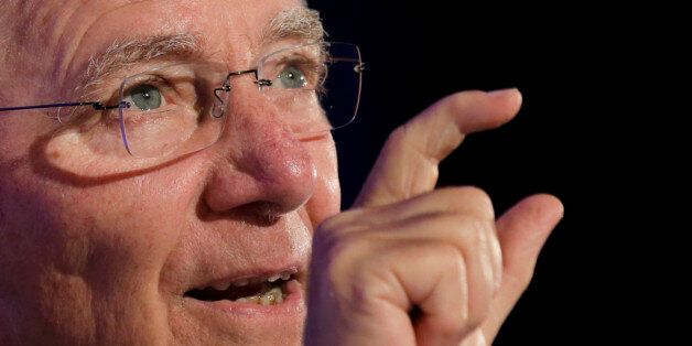 Germany's Finance Minister Wolfgang Schauble gestures as he speaks during a conference about the future of the Euro zone organized by the Robert Schuman foundation in Paris July 18, 2014. The head of the International Monetary Fund warned on Friday that financial markets were
