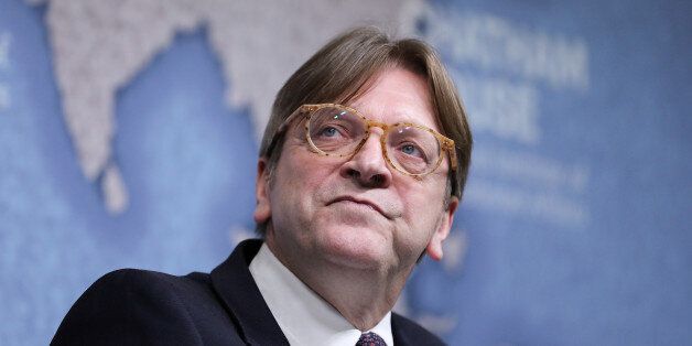 Guy Verhofstadt, Brexit negotiator for the European Parliament, looks on before delivering a speech at Chatham House in London, U.K., on Monday, Jan. 30, 2017. 'We're looking for fair negotiations with the U.K.', Verhofstadt said during the address. Photographer: Simon Dawson/Bloomberg via Getty Images