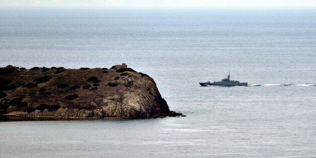 MUGLA, TURKEY - JANUARY 30: Turkish and Greek coast guard boats patrol around the Kardak islets in the Aegean Sea on the 21st anniversary of Kardak crisis, in Mugla, Turkey on January 30, 2017. Greece and Turkey experienced a military crisis and dispute over the Kardak islands in 1996. (Photo by Ali Balli/Anadolu Agency/Getty Images)