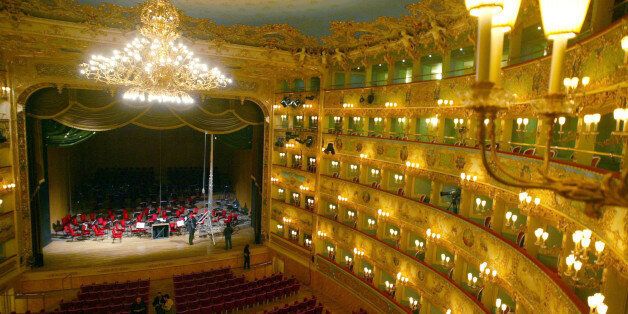 A view of the stage of Venice's La Fenice opera house December 13, 2003. Almost eight years after Venetians watched their beloved opera house burn to the ground, La Fenice is finally ready to live up to its name and rise from its ashes once more.
