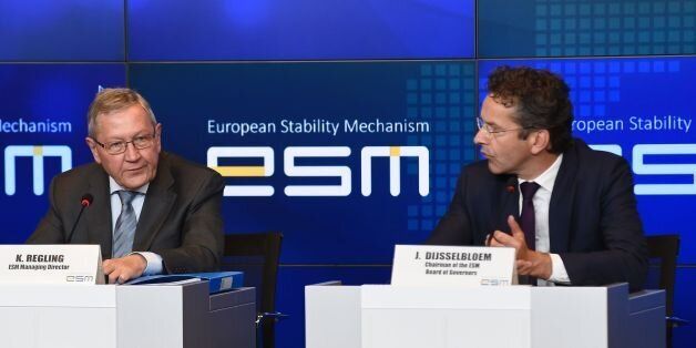 European Stability Mechanism (ESM) Managing Director Klaus Regling (L) and Dutch Finance Minister and President of Eurogroup, Jeroen Dijsselbloem, give a press conference after an annual meeting of the ESM Board of Governors ahead of the Eurogroup meeting in Luxembourg on June 16, 2016. / AFP / JOHN THYS (Photo credit should read JOHN THYS/AFP/Getty Images)