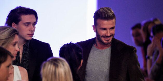 NEW YORK, NY - SEPTEMBER 11: David Beckham and Brooklyn Beckham attend the Victoria Beckham Women's Fashion Show during New York Fashion Week on September 11, 2016 in New York City. (Photo by Peter White/Getty Images)