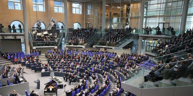 BERLIN, GERMANY - JANUARY 27: A general view from the German parliament 'Bundestag' in Berlin, Germany on January 27, 2017 during a commemorative session, marking the International Holocaust Remembrance Day on the 72th anniversary of the liberation of the Auschwitz-Birkenau Nazi death camp. German President Joachim Gauck, German Chancellor Angela Merkel, Bundesrat President Malu Dreyer and the President of Germany's Federal Constitutional Court Andreas Vosskuhle participated the session. (Photo by Cuneyt Karadag/Anadolu Agency/Getty Images)