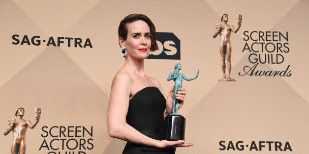 LOS ANGELES, CA - JANUARY 29: Actress Sarah Paulson, winner of the Outstanding Performance by a Female Actor in a Miniseries or Television Movie for 'The People v. O.J. Simpson: American Crime Story', poses in the press room during the 23rd Annual Screen Actors Guild Awards at The Shrine Expo Hall on January 29, 2017 in Los Angeles, California. (Photo by Alberto E. Rodriguez/Getty Images)