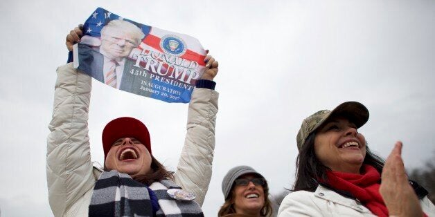 WASHINGTON, D. - JANUARY 20: Jennifer Wahler, 42, celebrates as Donald Trump is sworn in as the 45th President of the United States on the National Mall January 20, 2016 in Washington D.C. Hundreds of thousands of people are expected to attend. (Photo by Mark Makela/Getty Images)