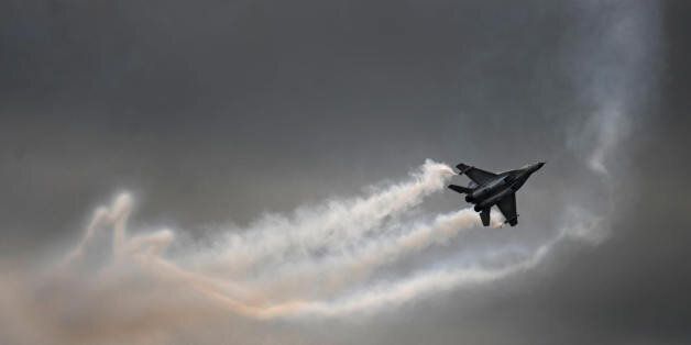 Russian MIG-35 fighter jet performs during the MAKS 2009 international aerospace show outside Moscow in Zhukovsky on August 20, 2009. The MAKS international aerospace show is being held for the 9th time. AFP PHOTO / DMITRY KOSTYUKOV (Photo credit should read DMITRY KOSTYUKOV/AFP/Getty Images)