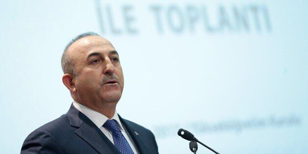 ANKARA, TURKEY - JANUARY 17: Turkish Foreign Minister Mevlut Cavusoglu delivers a speech at Turkish Council of Higher Education building in Ankara, Turkey on January 17, 2017. (Photo by Metin Aktas/Anadolu Agency/Getty Images)