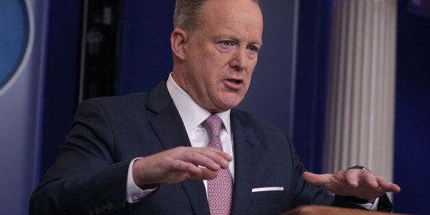 WASHINGTON, DC - JANUARY 23: White House Press Secretary Sean Spicer speaks during a daily briefing at the James Brady Press Briefing Room of the White House January 23, 2017 in Washington, DC. Spicer conducted his first official White House daily briefing to take questions from the members of the White House press corps. (Photo by Alex Wong/Getty Images)