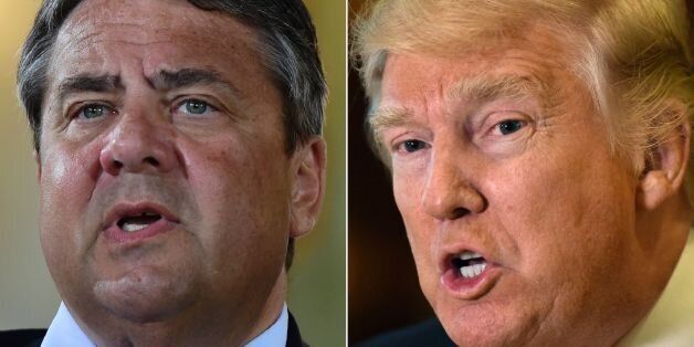 (COMBO) This combination of file photos created on January 16, 2017 shows US President-elect Donald Trump (R, January 9, 2017 in New York) and German Vice Chancellor, Economy and Energy Minister Sigmar Gabriel (May 24, 2016 in Meseberg).Europe should face Donald Trump with 'confidence', German Vice Chancellor Sigmar Gabriel said on January 16, 2017, after the US president-elect had predicted that more EU members would leave the bloc and charged that NATO was 'obsolete'. / AFP / Timothy A. CLARY AND Tobias SCHWARZ (Photo credit should read TIMOTHY A. CLARY,TOBIAS SCHWARZ/AFP/Getty Images)