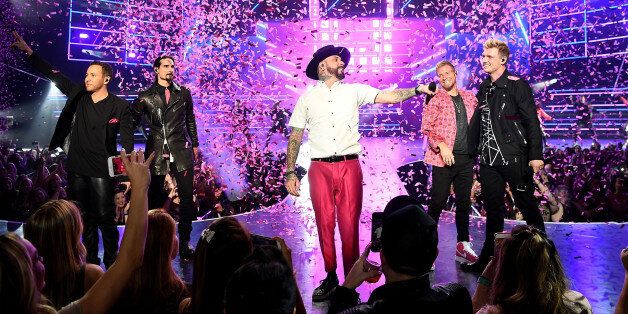 LAS VEGAS, NV - MARCH 01: (L-R) Singers Howie Dorough, Kevin Richardson, AJ McLean, Brian Littrell and Nick Carter of the Backstreet Boys perform during the launch of the group's residency 'Larger Than Life' at The Axis at Planet Hollywood Resort & Casino on March 1, 2017 in Las Vegas, Nevada. in Las Vegas, Nevada. (Photo by Denise Truscello/WireImage)