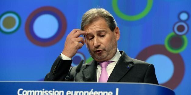 European Union Commissioner for Enlargement Johannes Hahn gestures as he talks to the media at the European Union Commission headquarters in Brussels, on November 9, 2016. / AFP / THIERRY CHARLIER (Photo credit should read THIERRY CHARLIER/AFP/Getty Images)