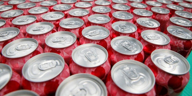 Beer cans are seen at the conveyor line of Obolon plant, the country's biggest producer of beer, low alcohol, soft drinks and mineral water, in Kiev, Ukraine, July 8, 2016. REUTERS/Valentyn Ogirenko