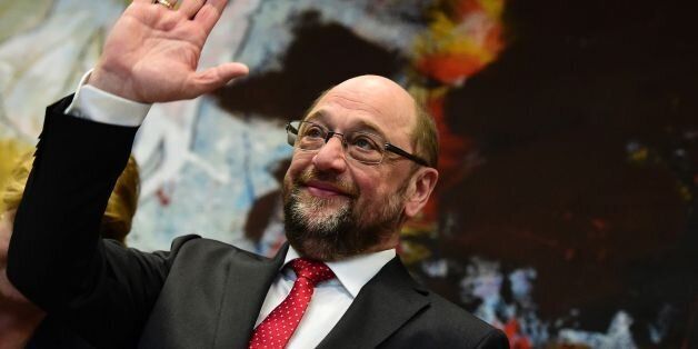 Former European Parliament President Martin Schulz waves as he attends an extraordinary meeting of the SPD's parliamentary group on January 25, 2017 in Berlin.Germany's Social Democrats unexpectedly named Martin Schulz as their candidate for the chancellorship, raising the stakes in a September election that promises to be Angela Merkel's toughest yet. / AFP / Tobias SCHWARZ (Photo credit should read TOBIAS SCHWARZ/AFP/Getty Images)