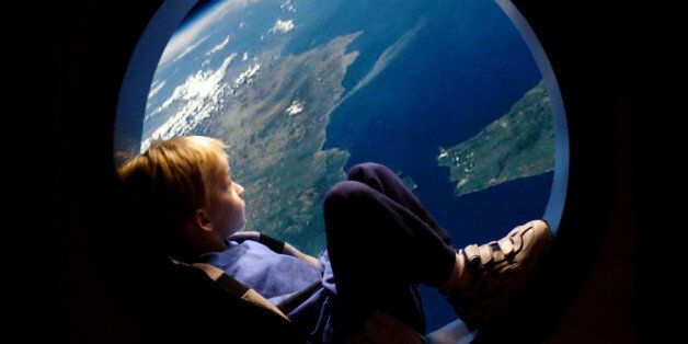 Little boy in a porthole,spaceship porthole, viewing earth,blonde boy,blue planet,conservation,window to space, imagination, wishes, Earth, spaceship, boy,window, wonder