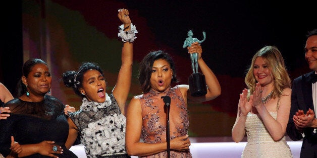 Octavia Spencer (L), Janelle Monae (2nd L) and Taraji P. Henson accept their award for Cast in a Motion Picture for