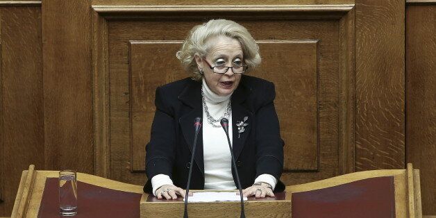 Supreme Court judge Vassiliki Thanou addresses a parliamentary session on the occasion of the International Women's Day in Athens, Greece March 9, 2015. Greece's top Supreme Court judge Vassiliki Thanou was named the head of a caretaker government to lead the country to elections expected next month, the president's office said on August 27, 2015. Picture taken March 9, 2015. REUTERS/Costas Baltas/Intimenews GREECE OUT. NO COMMERCIAL OR EDITORIAL SALES IN GREECE. TPX IMAGES OF THE DAY.