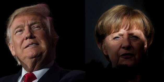 (COMBO) This combination of file photos created on January 16, 2017 shows US President-elect Donald Trump (December 16, 2016 in Orlando, Florida) and German Chancellor Angela Merkel (R, September 17, 2013 in Magdeburg).Chancellor Angela Merkel made a 'catastrophic mistake' in letting migrants flood into Germany, US President-elect Donald Trump said in a newspaper interview on January 15, 2017. / AFP / Jim WATSON AND Ronny HARTMANN (Photo credit should read JIM WATSON,RONNY HARTMANN/AFP/Getty Images)