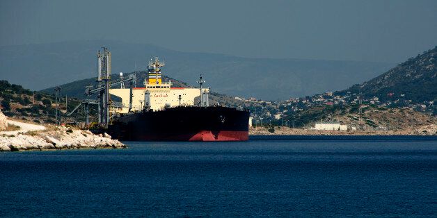 Large greek gas tanker at dock