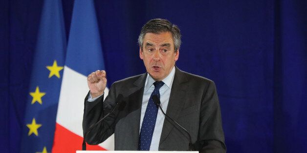 Former French prime minister and right wing Republican party candidate for the French 2017 presidential election Francois Fillon gestures as he delivers a speech during a public meeting on January 11, 2017 in Nice, southeastern France. / AFP / Valery HACHE (Photo credit should read VALERY HACHE/AFP/Getty Images)