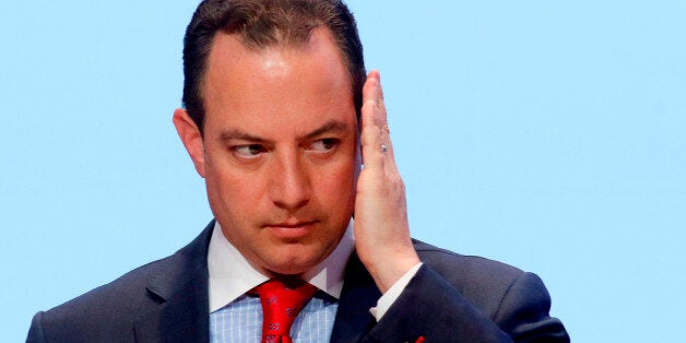 Republican National Committee Chairman Reince Priebus reacts during a general session at the Republican National Committee Spring Meeting at the Diplomat Resort in Hollywood, Florida, U.S. on April 22, 2016. REUTERS/Joe Skipper/File Photo