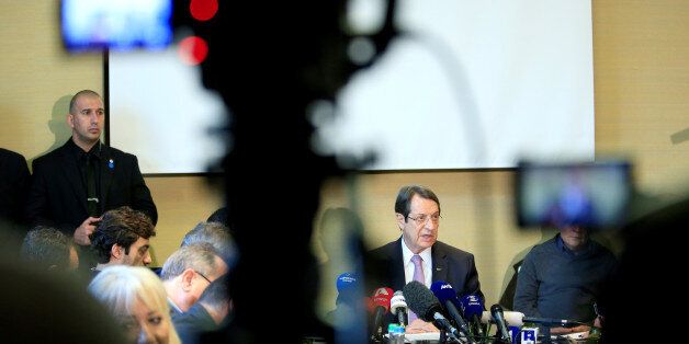 Cypriot President Nicos Anastasiades speaks during a news conference in Geneva, Switzerland January 13, 2017. REUTERS/Pierre Albouy