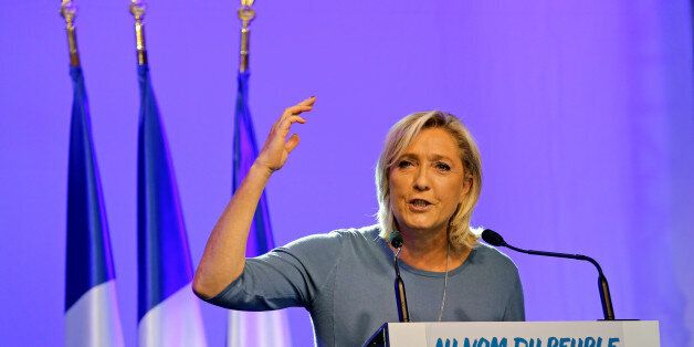 French National Front (FN) political party leader Marine Le Pen delivers a speech during a FN political rally in Frejus, France September 18, 2016. REUTERS/Jean-Paul Pelissier